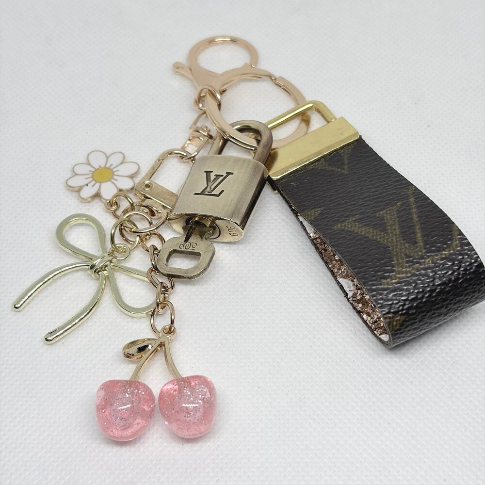 Louis Vuitton Lock & Key #309 w/ an LV Canvas Loop, Pink Cherry & Bow Keychain